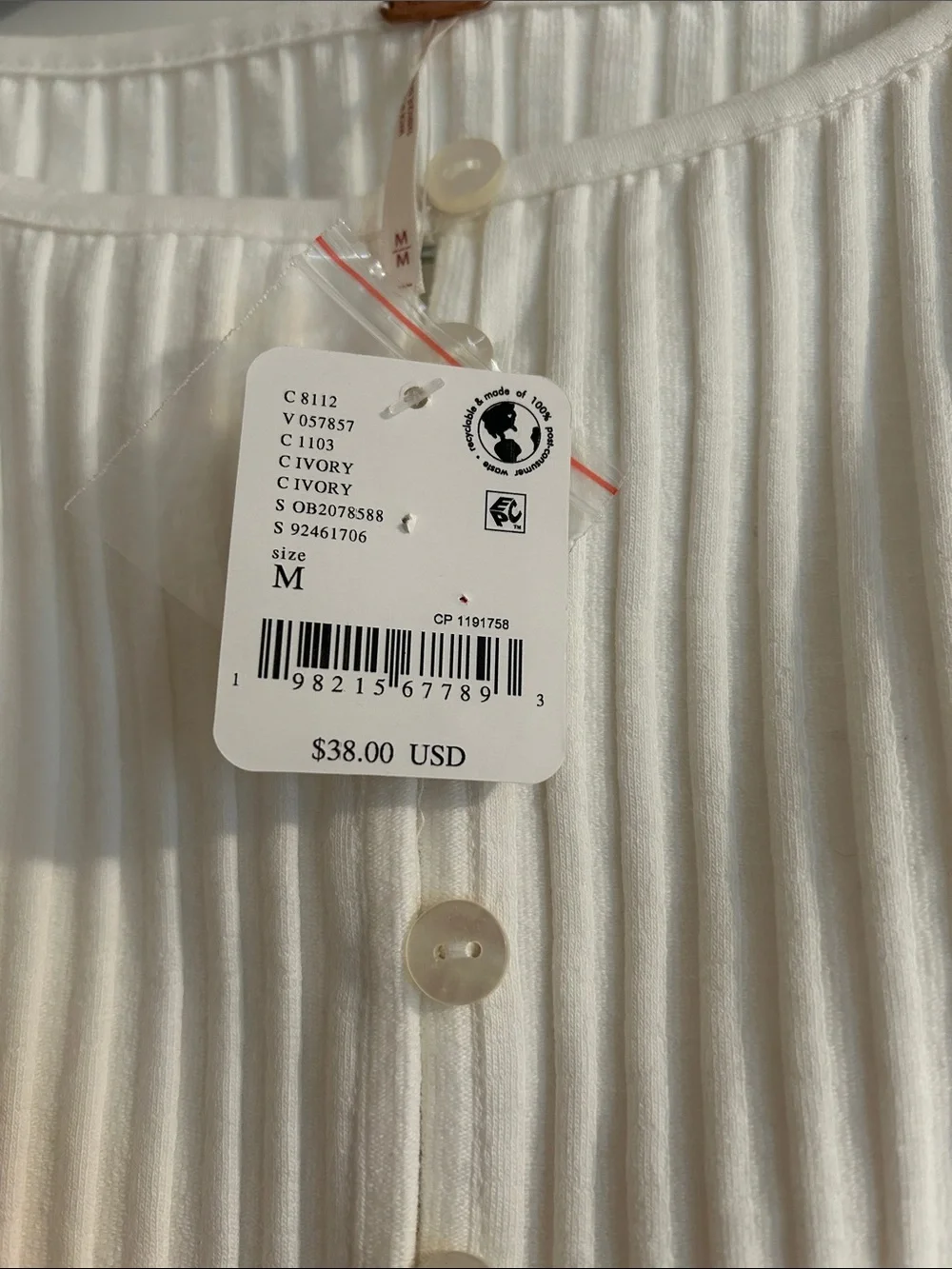 Free People White Ribbed Button-Down Tank